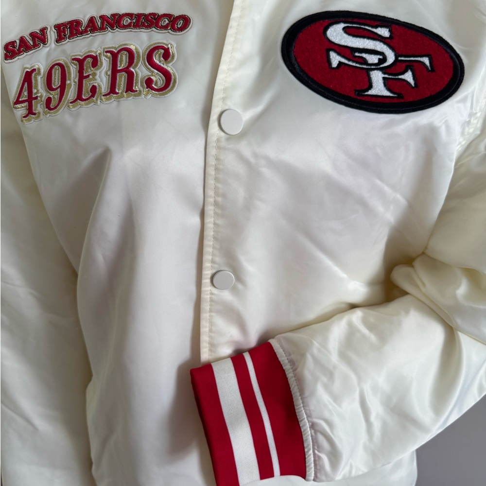 San Francisco 49ers Cream & Red Varsity Bomber Jacket - Picture 2 of 12